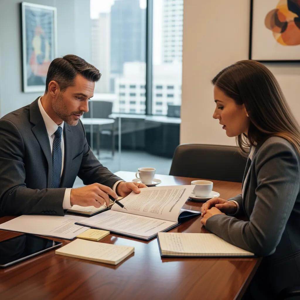 What Do Commercial Real Estate Lawyers Do: Comprehensive Guide To Legal Services In Toronto 2 Lawyer And Client Discussing A Commercial Lease Agreement At A Conference Table