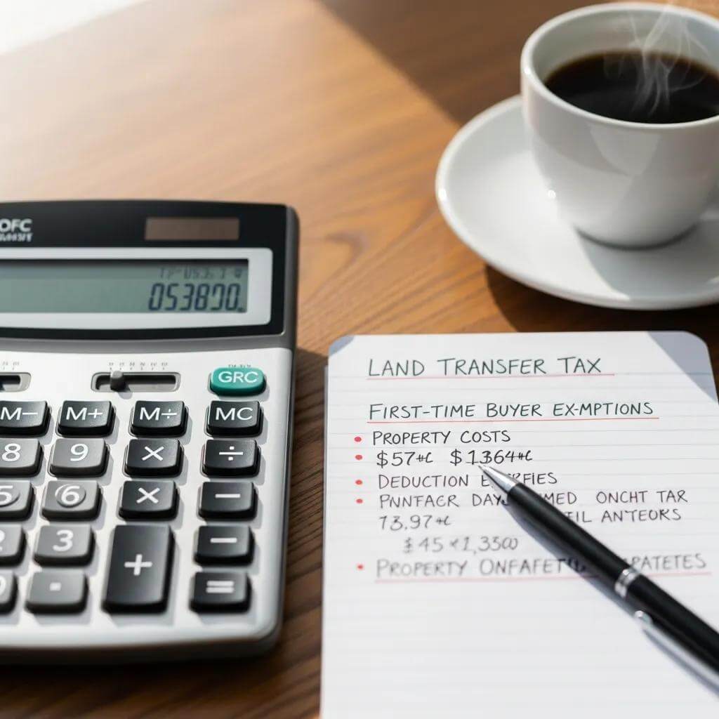 Calculator And Notepad For Budgeting Land Transfer Tax For Home Buyers