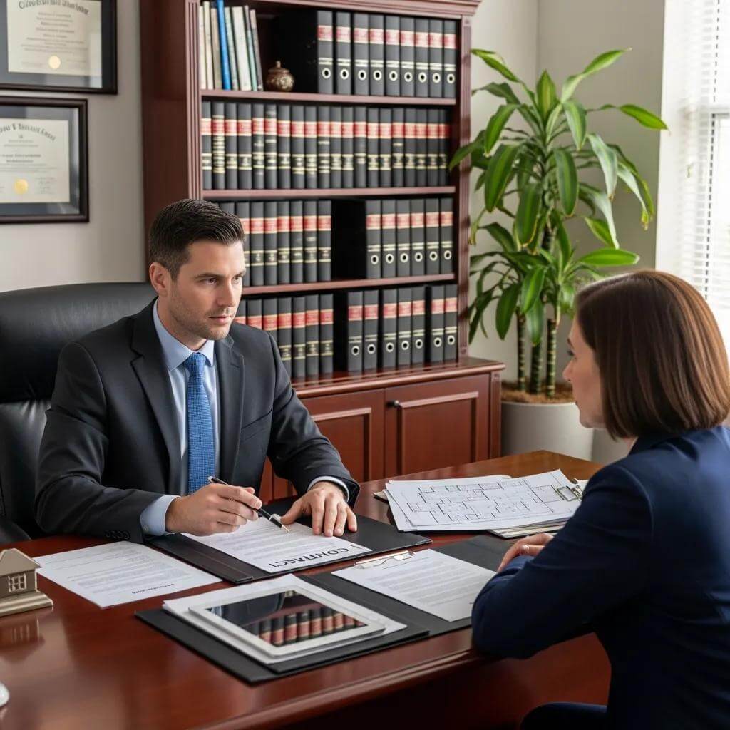 Real Estate Lawyer Reviewing Documents With A Client During Closing