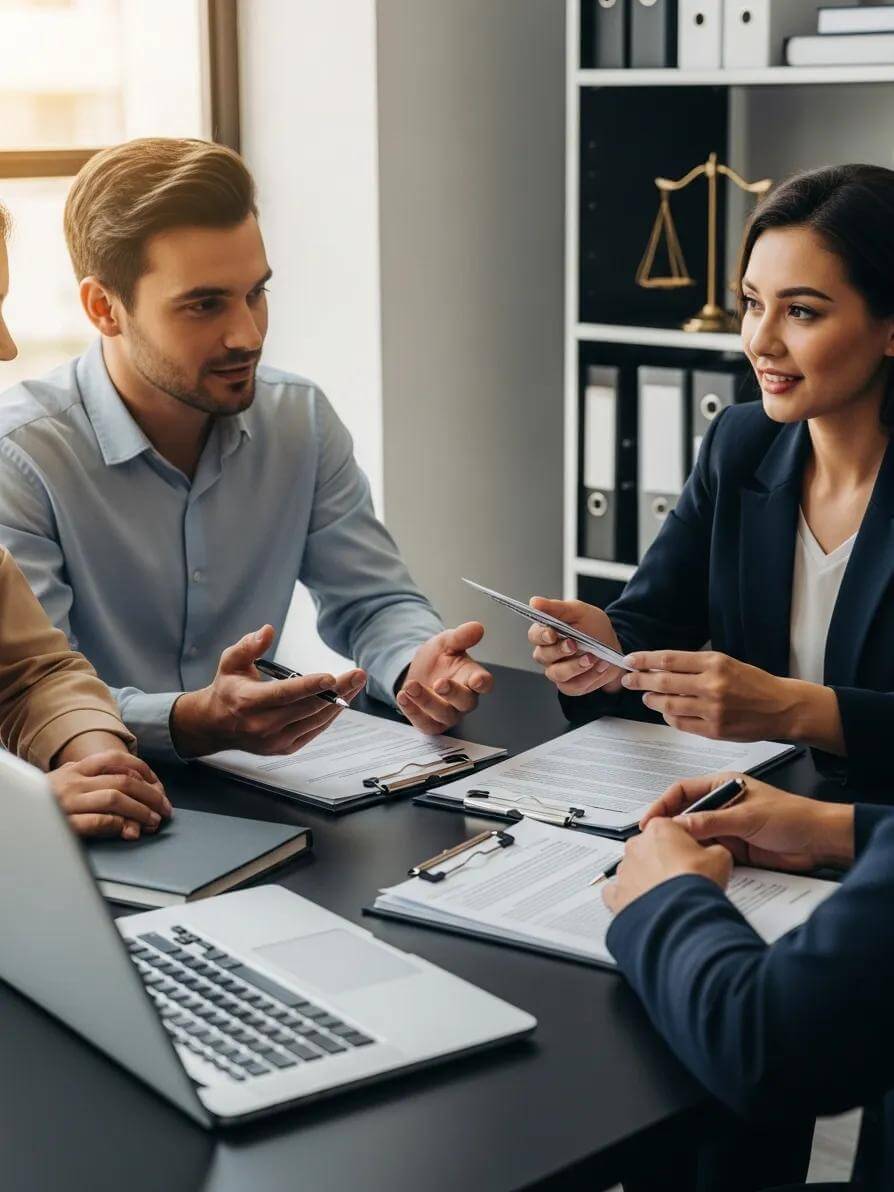Agreement Of Purchase And Sale In Ontario: Understanding The Clauses That Matter Most For Buyers And Sellers 3 Buyer And Seller Discussing Rights And Obligations With A Real Estate Lawyer In An Office