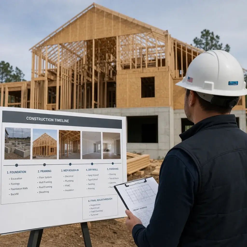 Buying A New Build Home In Ontario: Checklist 5 Construction Supervisor Reviewing The Timeline On An Active Home Build Site.