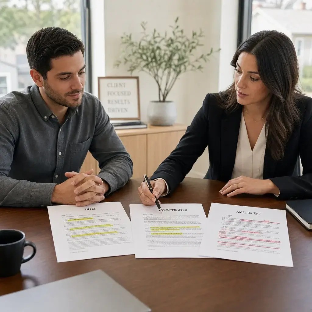 Negotiating Tips For Buying A House In Ontario: Price, Terms &Amp; Offer Strategy 10 Buyer And Agent Reviewing Offer And Counteroffer Scripts.