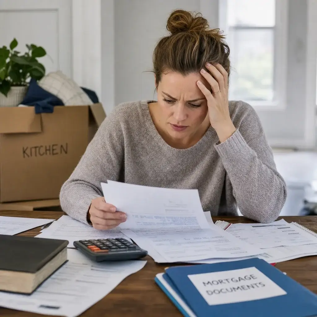 Breach Of Real Estate Contract In Ontario: Buyer, Seller, Deposit &Amp; Remedies 1 A Buyer Reviewing Mortgage And Closing Paperwork Under Financial Pressure.