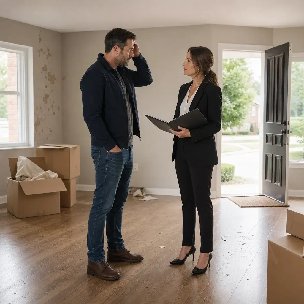 Breach Of Real Estate Contract In Ontario: Buyer, Seller, Deposit &Amp; Remedies 2 A Seller And Agent In An Empty Home On Closing Day, Facing A Vacant Possession Issue.