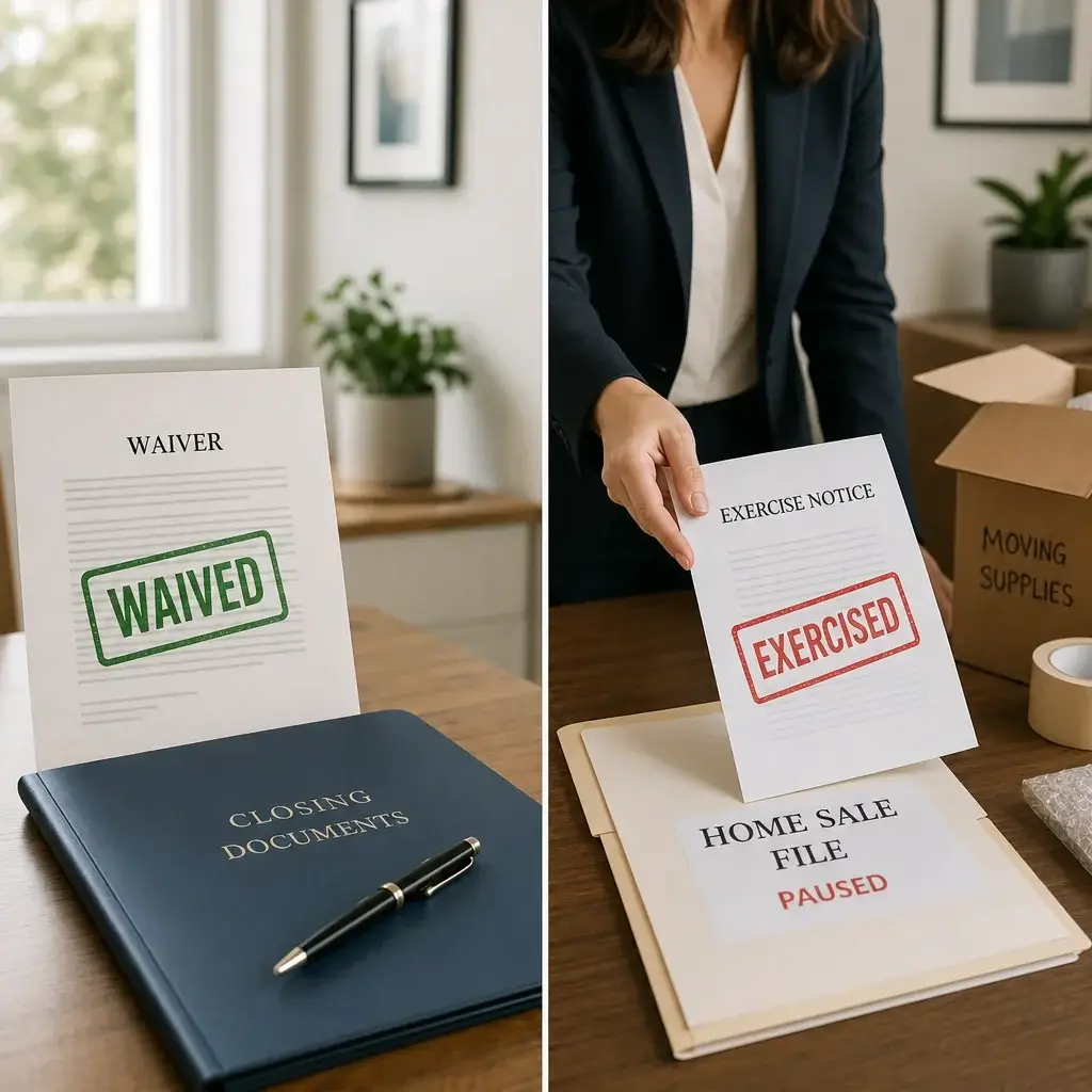 Homeowners Association Right Of First Refusal: How It Works 1 Split Scene Showing An Hoa Waiver On One Side And An Exercise Notice On The Other.