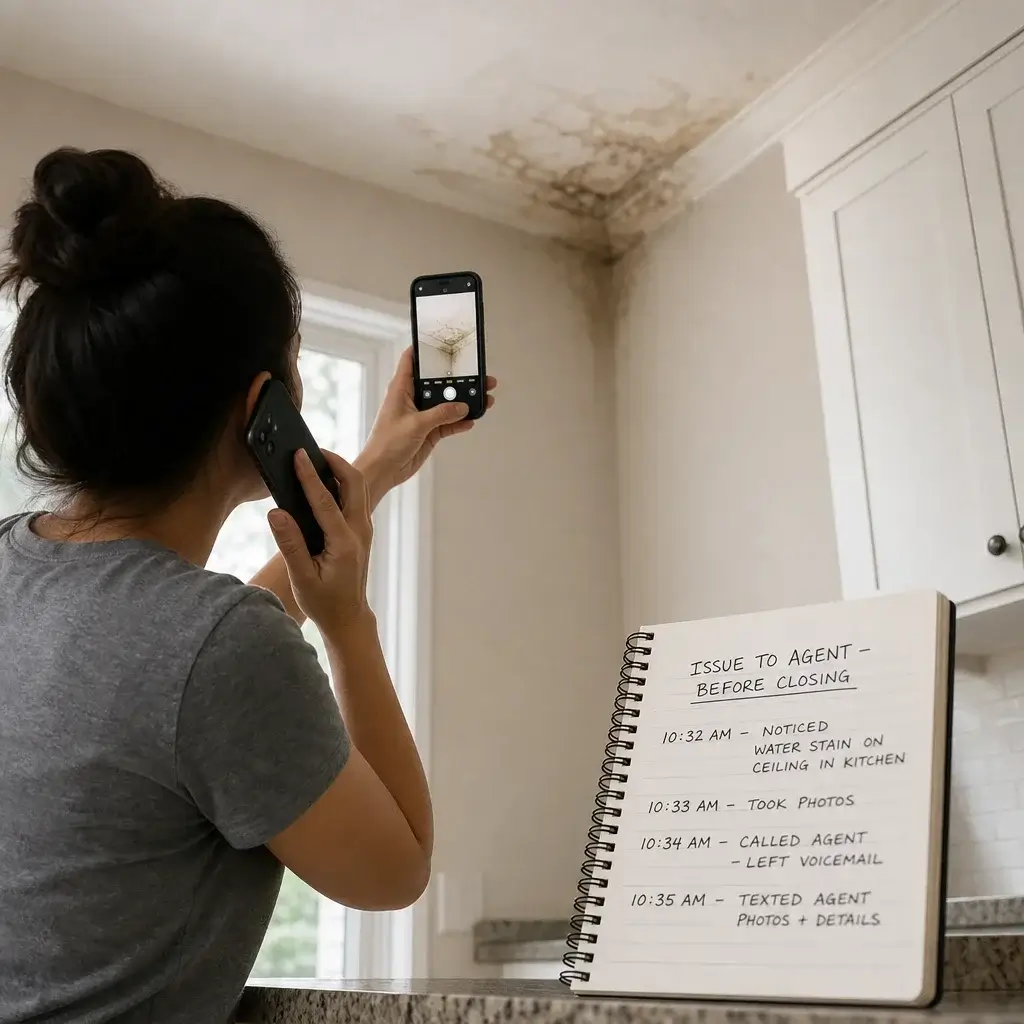 Final Walk Through Before Settlement In Ontario: Checklist + What To Do If You Find Problems 6 Buyer Documenting A Problem With Photos And Notes Before Closing.