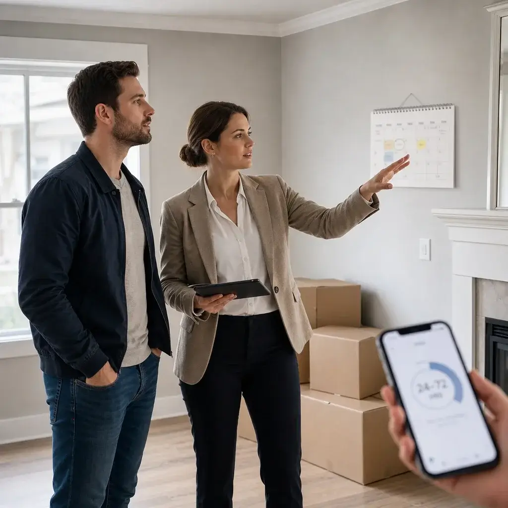 Final Walk Through Before Settlement In Ontario: Checklist + What To Do If You Find Problems 1 Buyer And Agent Doing A Final Walk-Through In An Empty Living Room Before Closing.