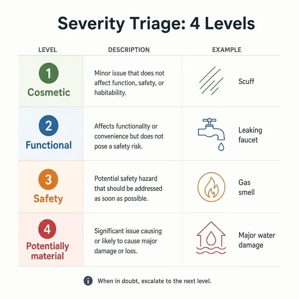 Final Walk Through Before Settlement In Ontario: Checklist + What To Do If You Find Problems 5 A Four-Level Severity Chart For Walk-Through Problems From Cosmetic To Potentially Material.