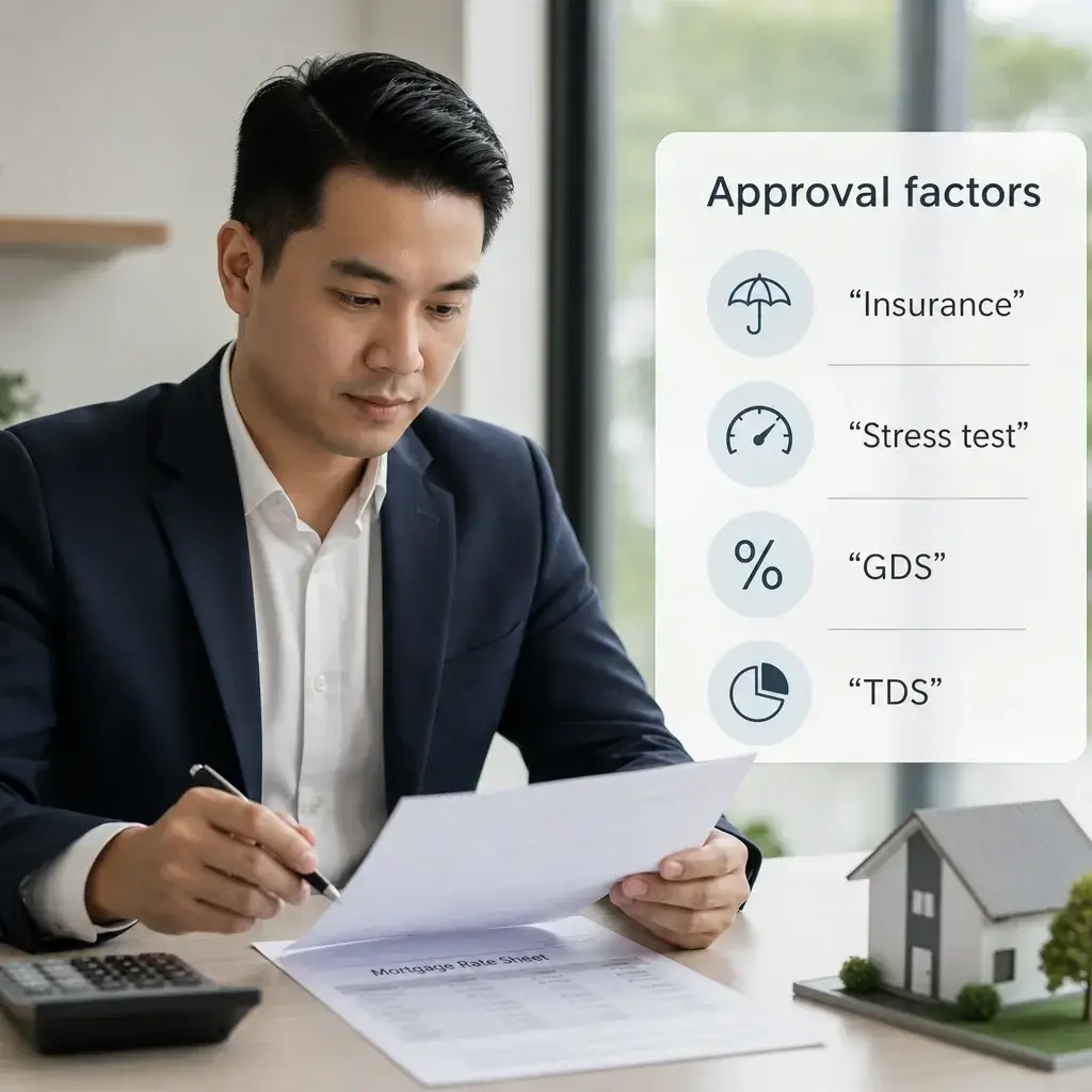 Mortgage Advisor Reviewing Insurance And Qualification Factors For Approval.