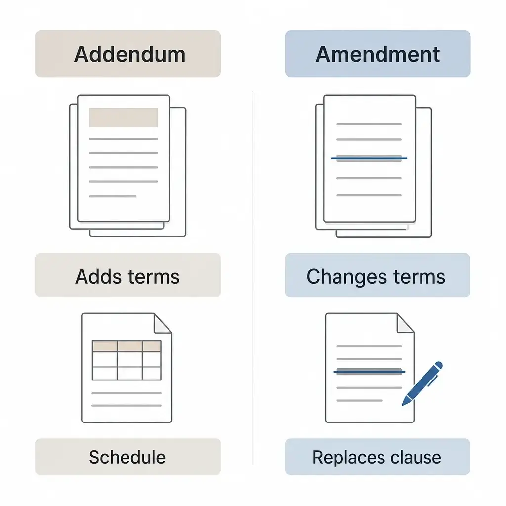 Addendum Vs Amendment In Real Estate: What’s The Difference? 1 A Simple Comparison Chart Showing How An Addendum Differs From An Amendment.