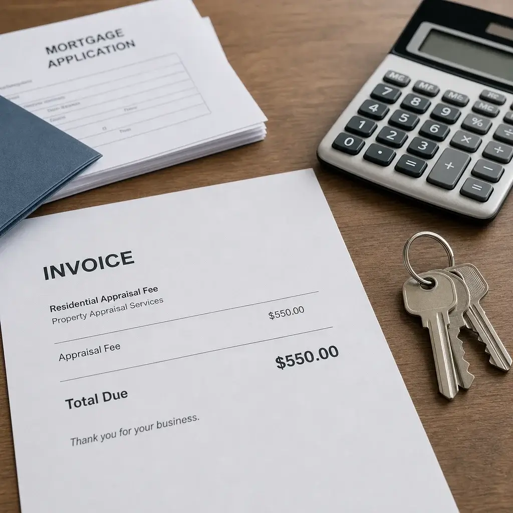 Home Appraisal When Buying A House In Ontario: Process, Cost &Amp; Low Appraisal Options 2 A Calculator And Invoice Representing The Cost Of A Home Appraisal.