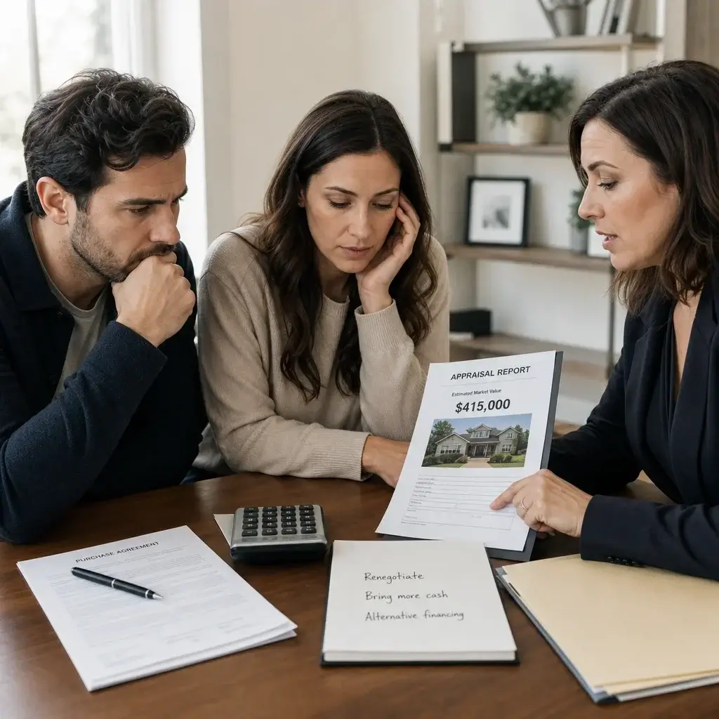Home Appraisal When Buying A House In Ontario: Process, Cost &Amp; Low Appraisal Options 6 A Buyer, Broker, And Lawyer Reviewing A Low Appraisal Before Closing.