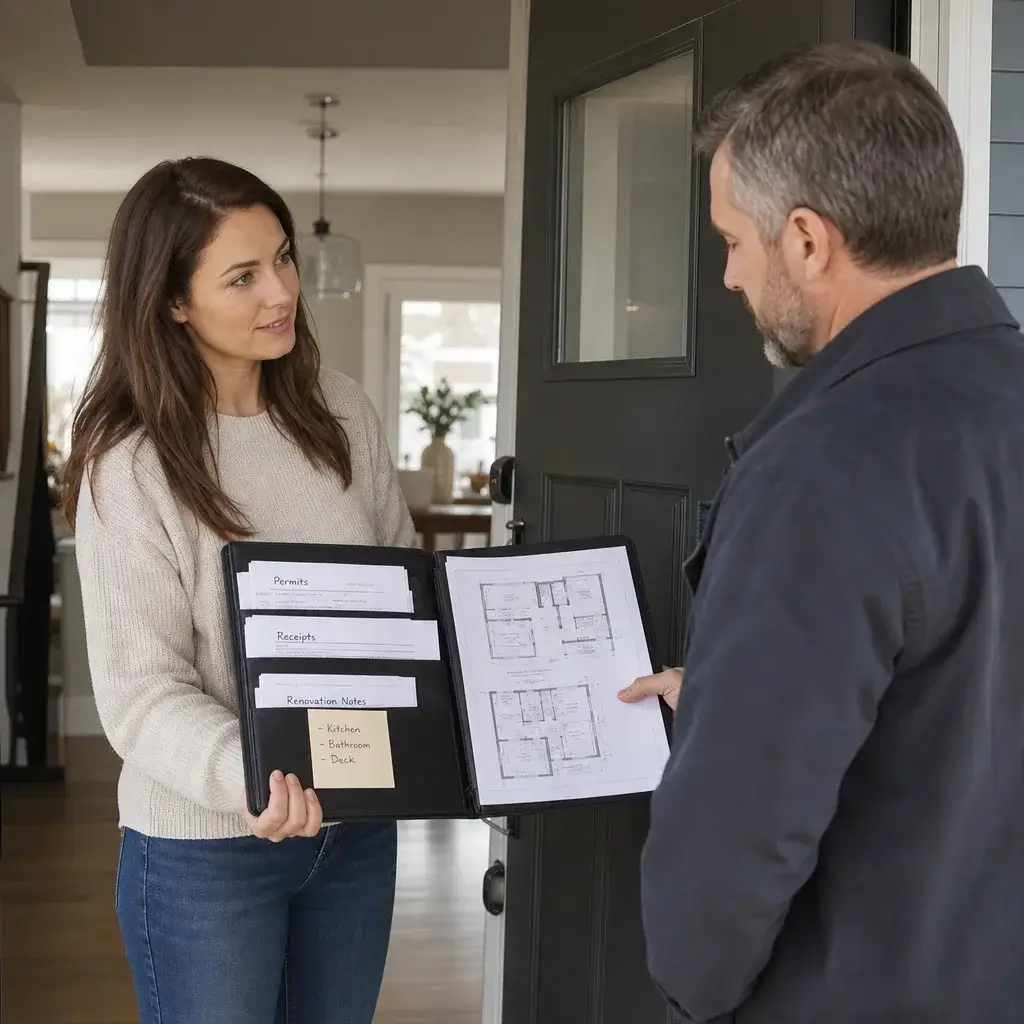 Home Appraisal When Buying A House In Ontario: Process, Cost &Amp; Low Appraisal Options 10 A Homeowner And Appraiser Reviewing Documents Before A Home Appraisal.
